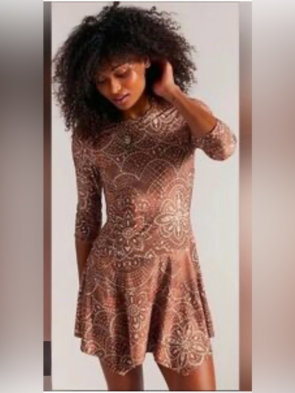 Free People NWT $148 Relish Mini Dress M Brown Combo